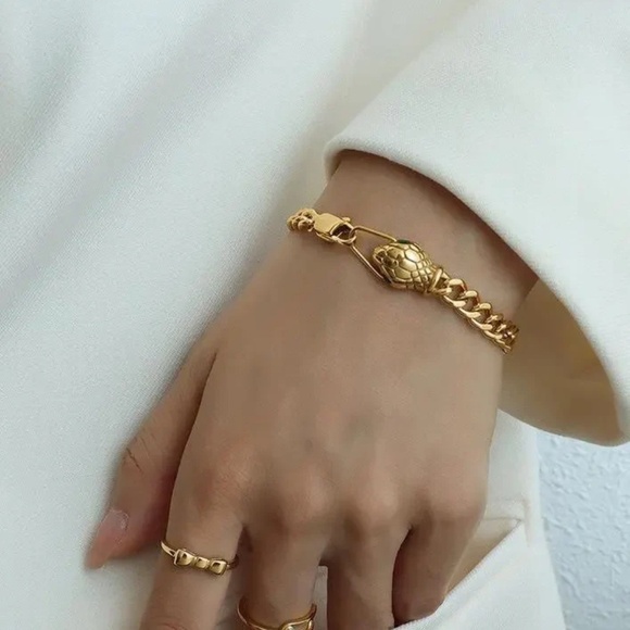 *NEW* 18K Gold Plated Stainless Steel Snake Link Bracelet - Picture 3 of 7